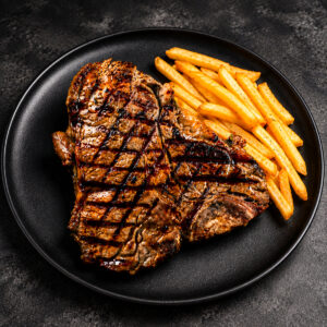 strip steak with fries